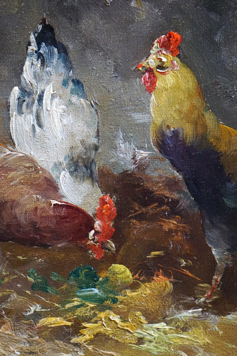 19th-century Belgian School / Hens In A Chicken Coop / Edmond Van Coppenolle (1843/1846–1915) / Hst-photo-3