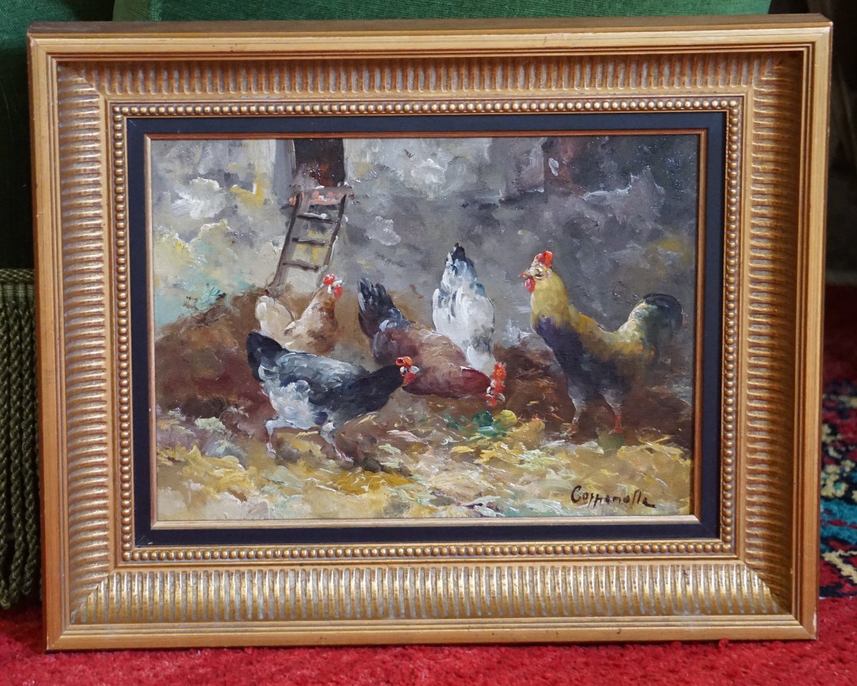 19th-century Belgian School / Hens In A Chicken Coop / Edmond Van Coppenolle (1843/1846–1915) / Hst-photo-8