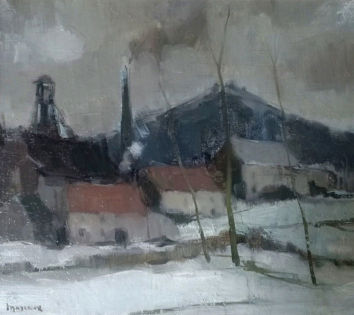 ÉCOLE BELGE / ALBERT MASCAUX (1900-1963) / VILLAGE MINIER SOUS LA NEIGE