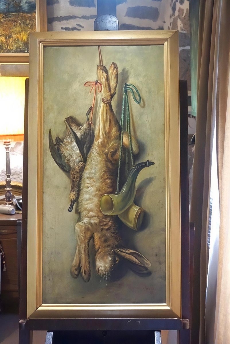 ÉCOLE FRANÇAISE / DATÉE 1903 /  NATURE MORTE AU LIÈVRE ET AU CANARD -photo-2