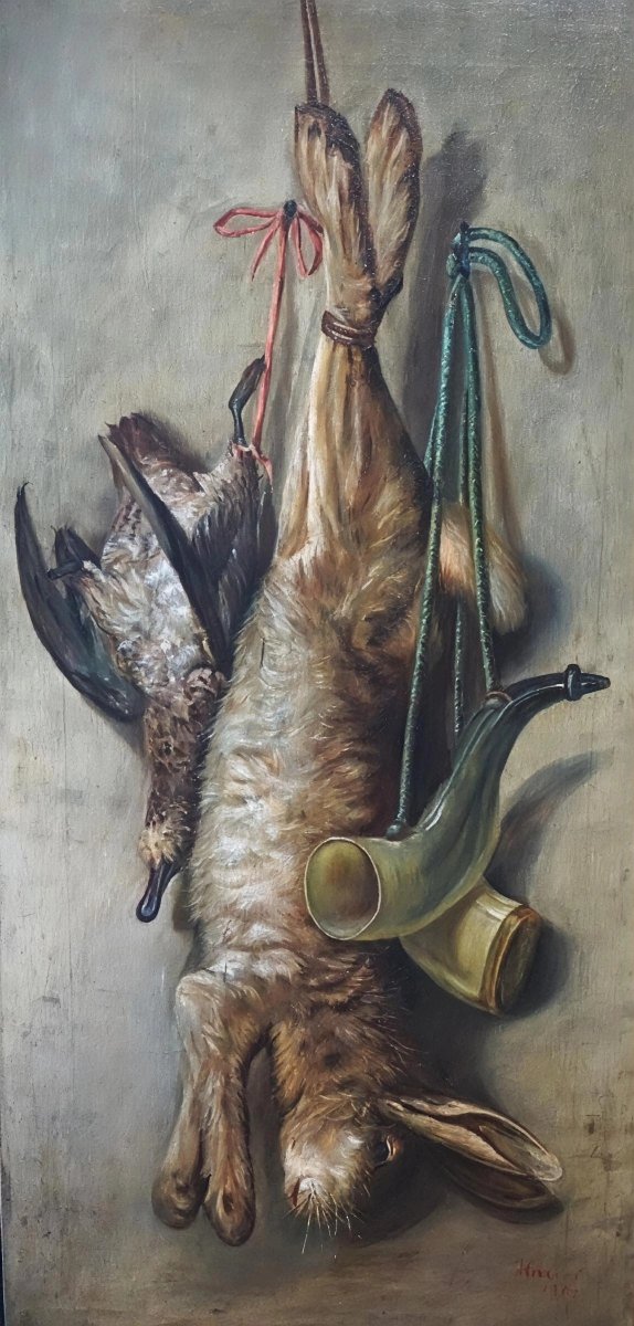 ÉCOLE FRANÇAISE / DATÉE 1903 /  NATURE MORTE AU LIÈVRE ET AU CANARD 