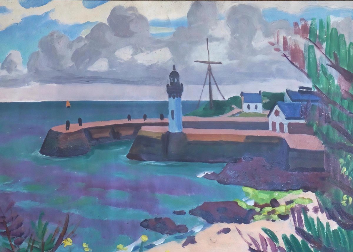 Brittany / Henry Marrot (1887–1964) / Breton Lighthouse And Port / Gouache -photo-3