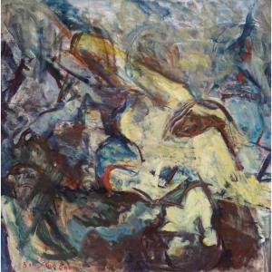 ART JUIF / Bension Enav (1925-2007) / À La Mémoire des Déportés / huile sur toile / datée 1952