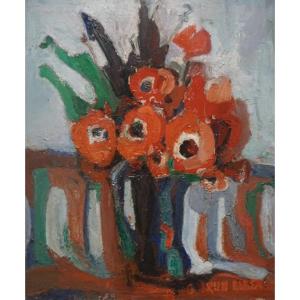 G. BRUN-ALBERSPY / bouquet de Coquelicots / Salon des Indépendants 1967 / Paris