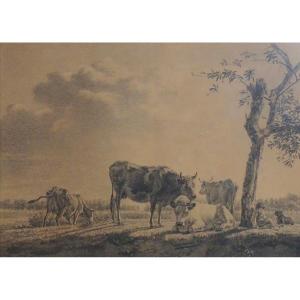 JEAN BAPTISTE BERRÉ (1777-1839) / DESSIN / La sieste du petit berger 