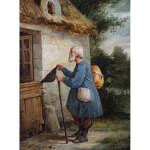 French School Circa 1850 / The Beggar Pilgrim / Oil On Canvas