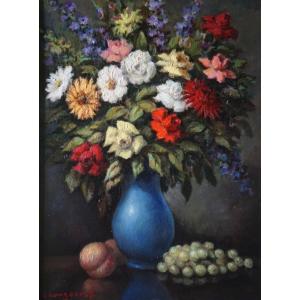 ÉCOLE RUSSE / Anatola Soungouroff (1911-1982) /  Nature morte aux fleurs / huile sur toile