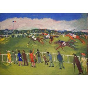 JACQUES ENDZEL (1927-2014) / École de Paris / Course de chevaux / huile sur toile 