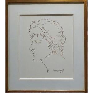 Anatola Soungouroff (1911-1982) / Profile Of Young Man / Felt-tip Pen On Paper / Dated 73