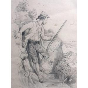 Hunting Scene/ First Half 19th Century/ Germanic School? / Drawing