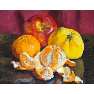 André-léon Vivrel (1886-1976) / Still Life With Fruits / Oil On Canvas Cardboard 