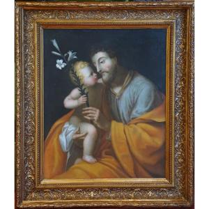 Saint Joseph And The Child Jesus / 18th Century / Oil On Canvas