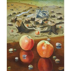 Surrealist School / Year 1954 / Jean Angladon (1906-1979) / Oil On Cardboard