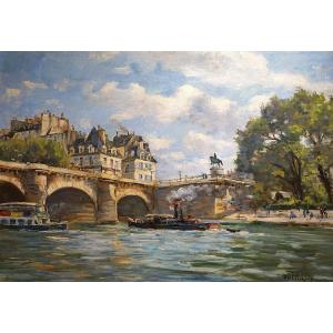 Paris Late 19th Century / Pont Neuf / Henri Michel-levy (1844-1914) / Oil On Canvas