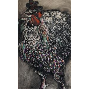 PAUL ACKERMAN (1908-1981) / LE COQ / encre de Chine et aquarelle