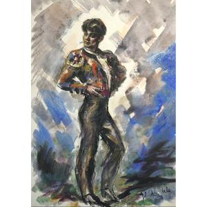 DANSEUR ESPAGNOL DE FLAMENCO / JOSÉ LUIS REY VILA (1910-1983) /  Encre et aquarelle