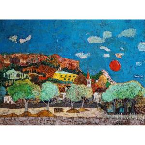 FRANÇOIS SZULMAN (1931–2024) / LE SOLEIL ROUGE / 1977 / huile sur toile