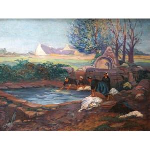 Washerwomen In Möelan / Finistère / Dated 1926 / Jeanne Rosenfeld / Oil On Canvas / Brittany
