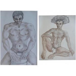 2 Drawings /g. Scot/ 50's / Der Kreis / The Circle / Kunst Und Stil Der 50er Jahre / Zeichnun
