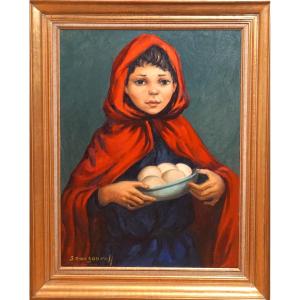 L' ENFANT AUX ŒUFS / ANATOLA SOUNGOUROFF (1911-1982) / huile sur toile