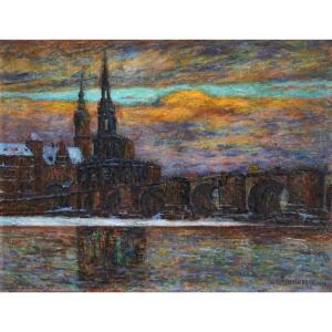 PAUL von SCHLIPPENBACH  / DRESDE au crépuscule / 1903 / DRESDEN IM ABENDROT UNTER SCHNEE