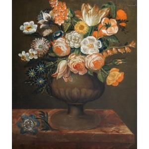 18th Century French School / Floral Composition With Baluter Vase / Oil On Canvas