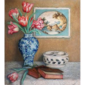 Still Life With Tulips On Entablature / François Joseph Dehaspe (1874-1959)