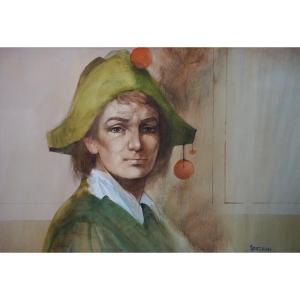 FIGURE D’ARLEQUIN, ÉTUDE POÉTIQUE / ANDRÉ BERTRAND (1929-2003) / AQUARELLE 