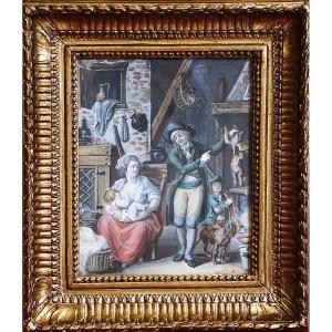 INTÉRIEUR DE MAISON RURALE /  XVIII SIÈCLE / gouache et aquarelle