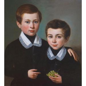 Two Brothers By A Bunch Of Grapes / Circa 1840 / Oil On Canvas