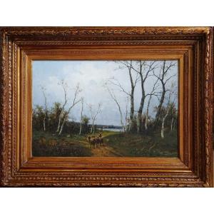 HEINZ FLOCKENHAUSS (1856-1919) – RETOUR DU TROUPEAU AU BORD DU LAC / DÜSSELDORFER SCHULE