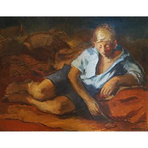Paris School / Pere Creixams (1893–1965) (catalonia–barcelona) / Boy Lying Down / Oil On Canvas