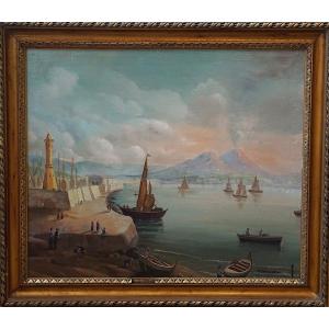 LA BAIE DE NAPLES ET LE VÉSUVE / ANNÉE 1887 / huile sur toile