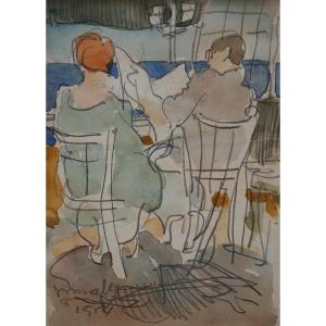 Josep Maria Miralles Tinturé (1894–1971) - On A Terrace Facing The Sea / Sitges 1954