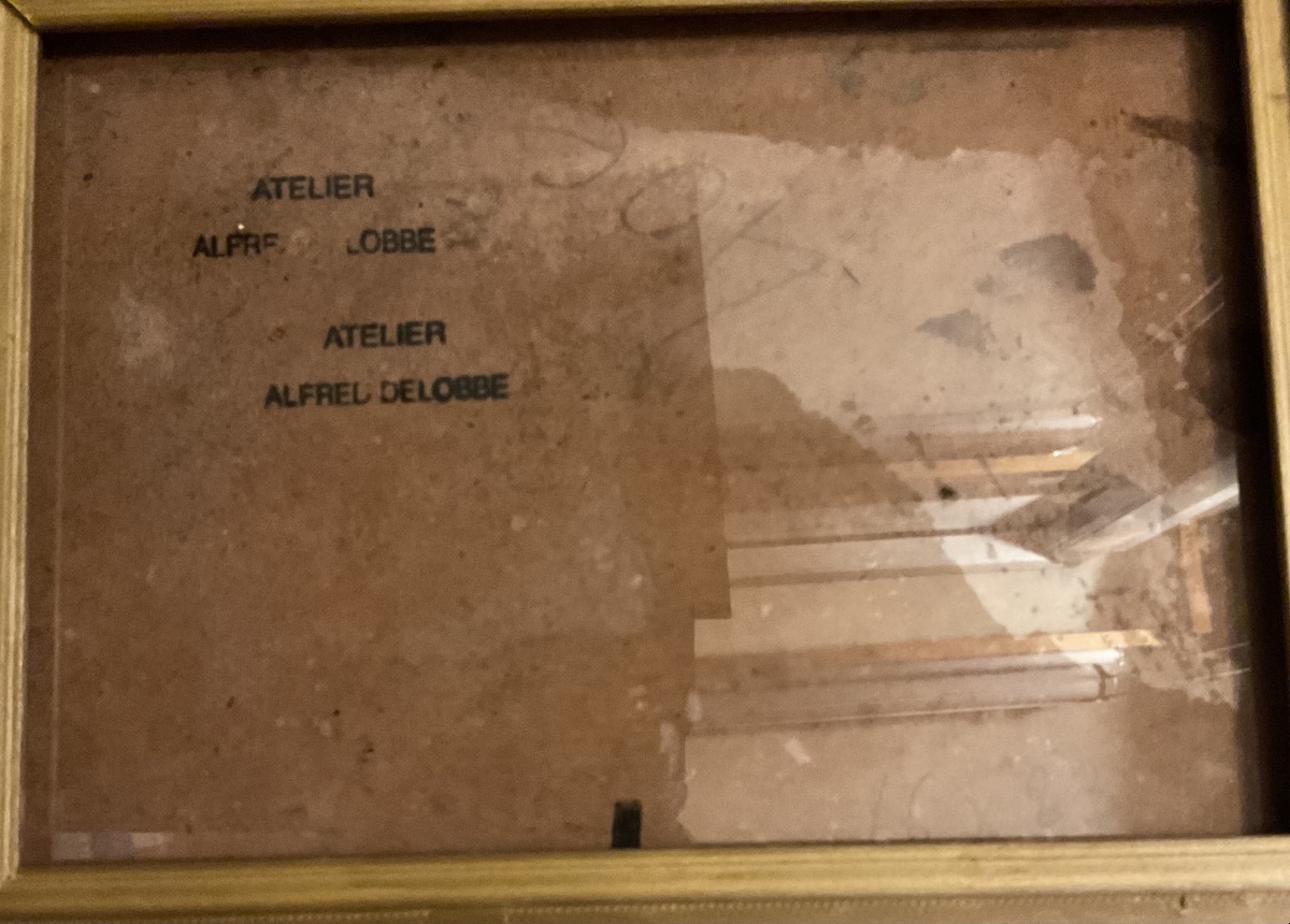 DELOBBE ALFRED 1835/1915  Jeune Orientale au sofa  HUILE SUR PANNEAU 16 x22 cachet d’atelier -photo-2