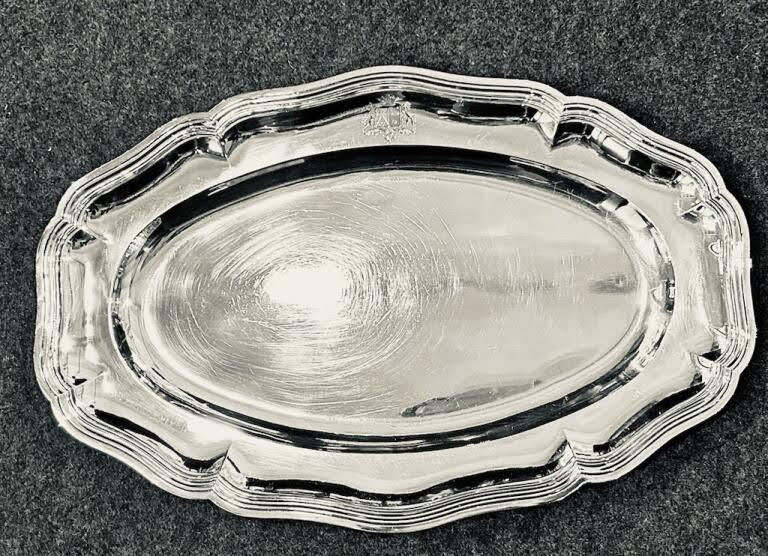 Oval Silver Dish With Coat Of Arms 