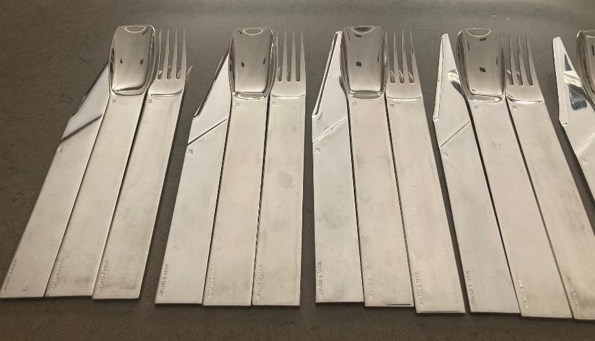Silver Metal  Signed Cutlery Set (1985)-photo-3