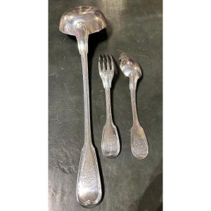 Mid-19th Century Silver Cutlery With Alliance Coat Of Arms 