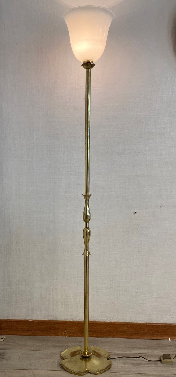 Riccardo Scarpa Lampadaire En Bronze Doré Modèle Trèfle 1960 XX ème