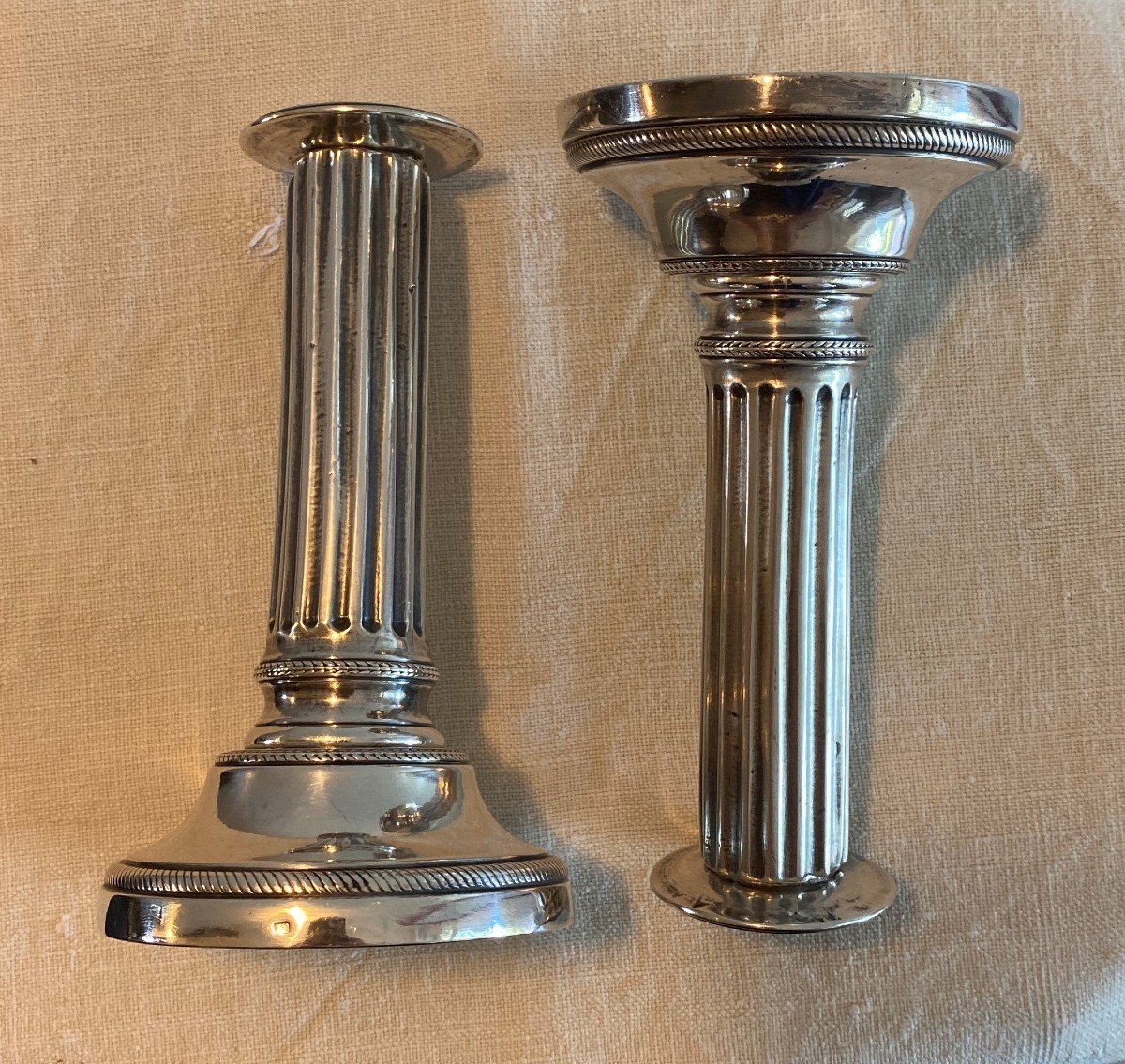 Pair Of Candlesticks Or Table Ends In Chiseled Silver Bronze XVIII-photo-2