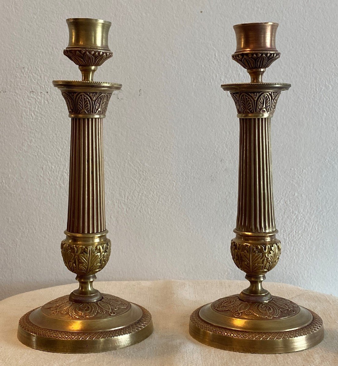 Pair Of Candlesticks In Chiseled Bronze, Empire Period XIX