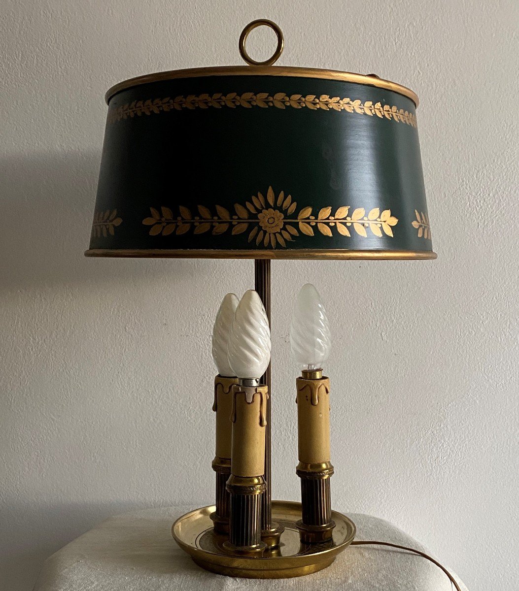 Bouillotte Lamp In Gilt Bronze And Painted Sheet Metal With Three Lights Twentieth