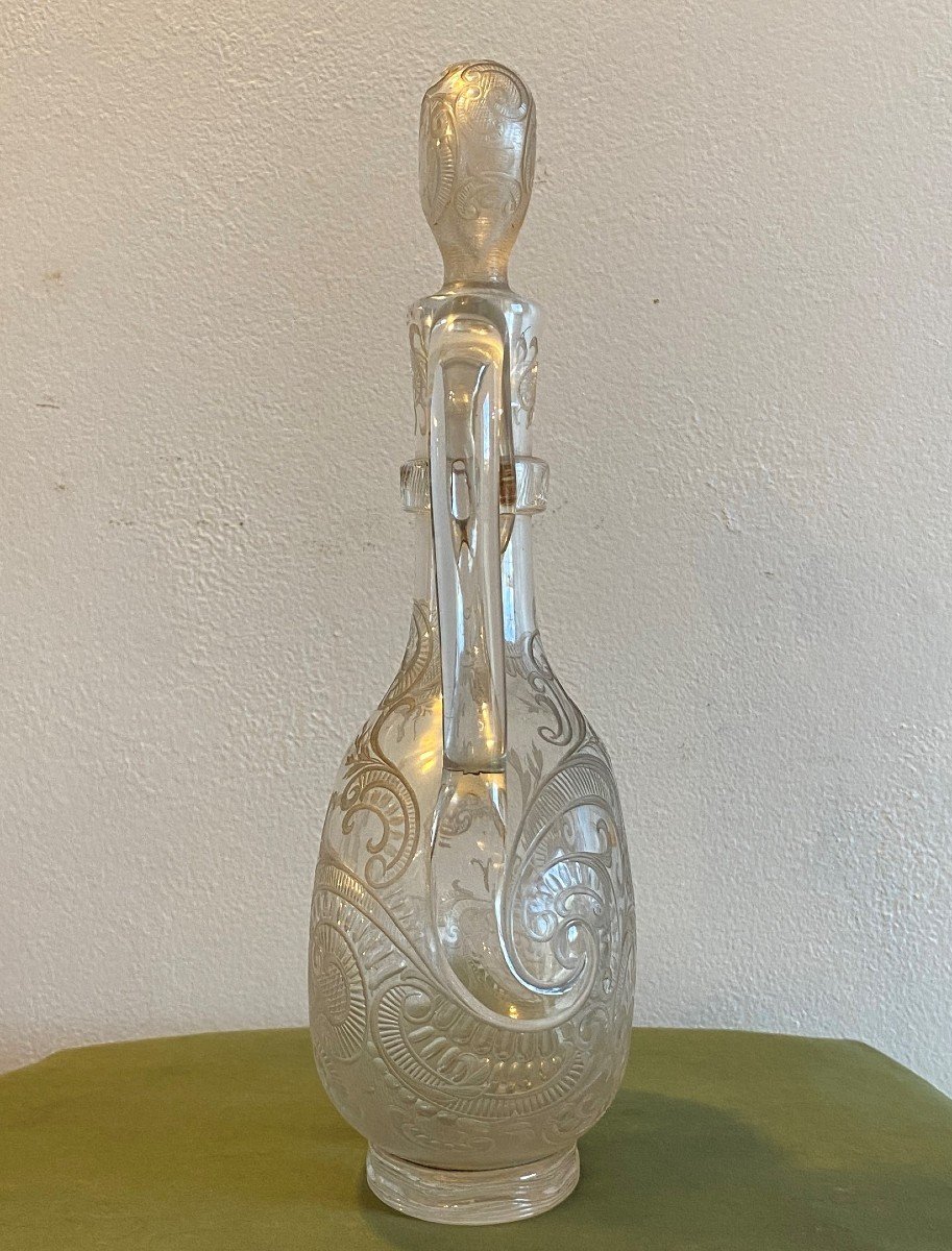 Carafe Or Ewer In Applied Glass, Blown And Engraved By Wheel XVIII-photo-2