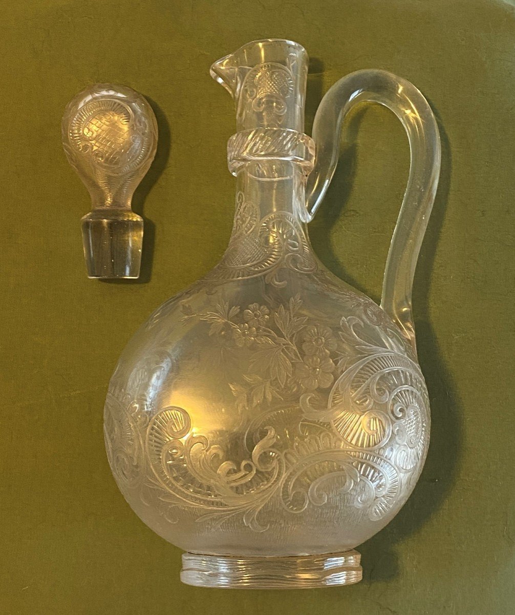 Carafe Or Ewer In Applied Glass, Blown And Engraved By Wheel XVIII-photo-1