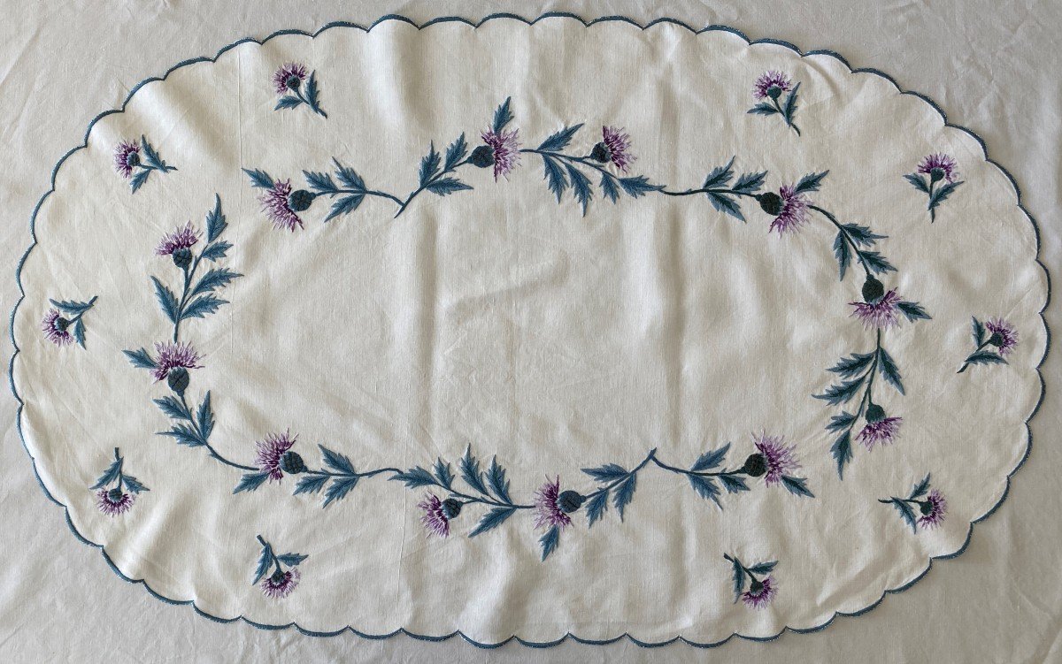 Tablecloth And Its Table Runner, Table Service Embroidered With Flowers XXth