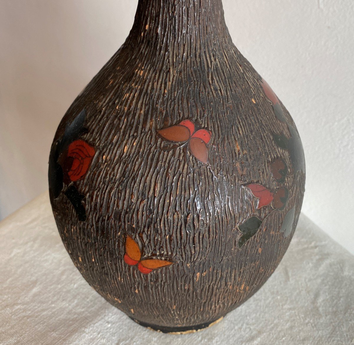 Chinese Incense Vase In Terracotta Painted And Carved XIX-photo-2