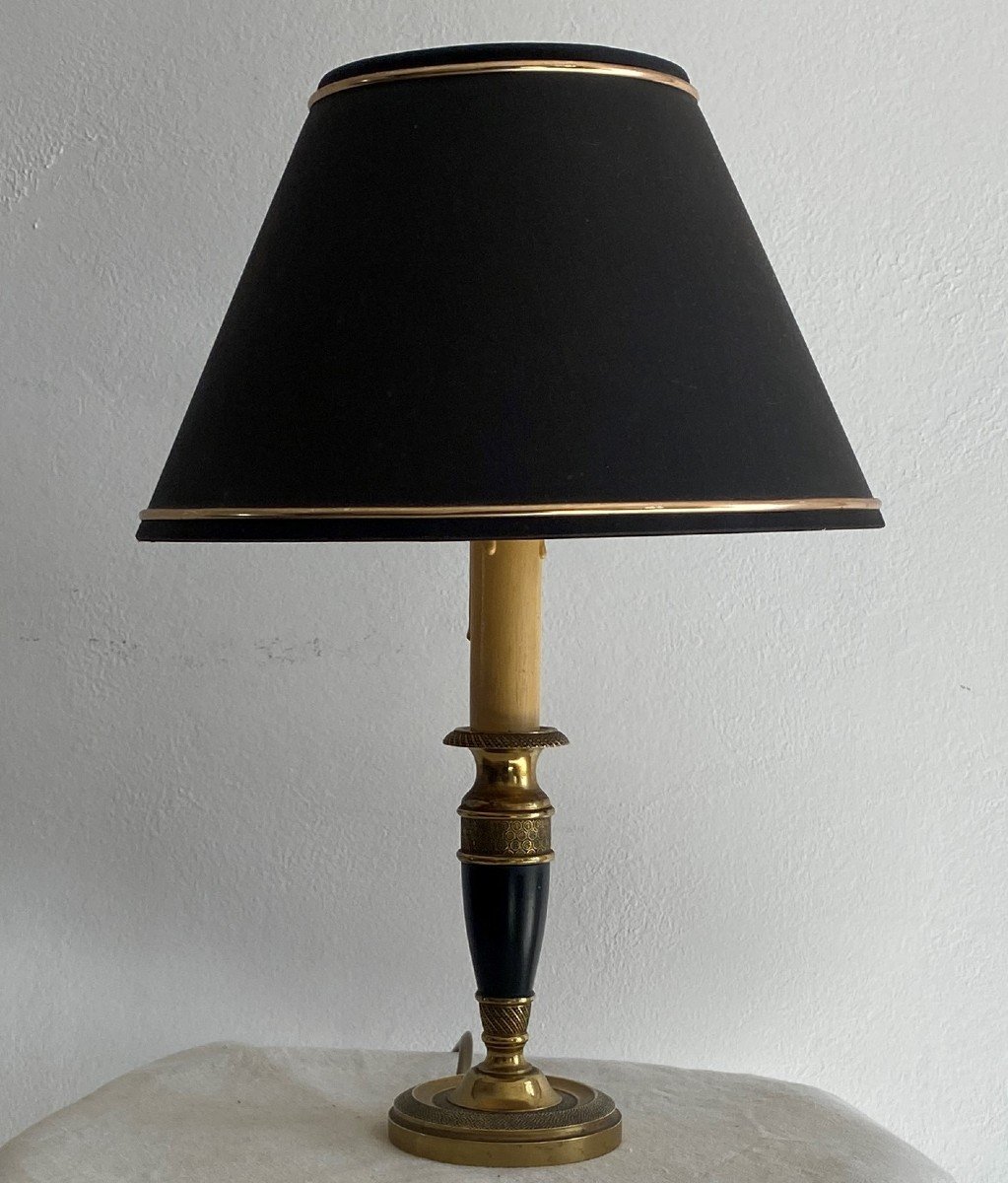 Small Empire Style Lamp Chiseled Bronze And Painted Tole Twentieth-photo-2