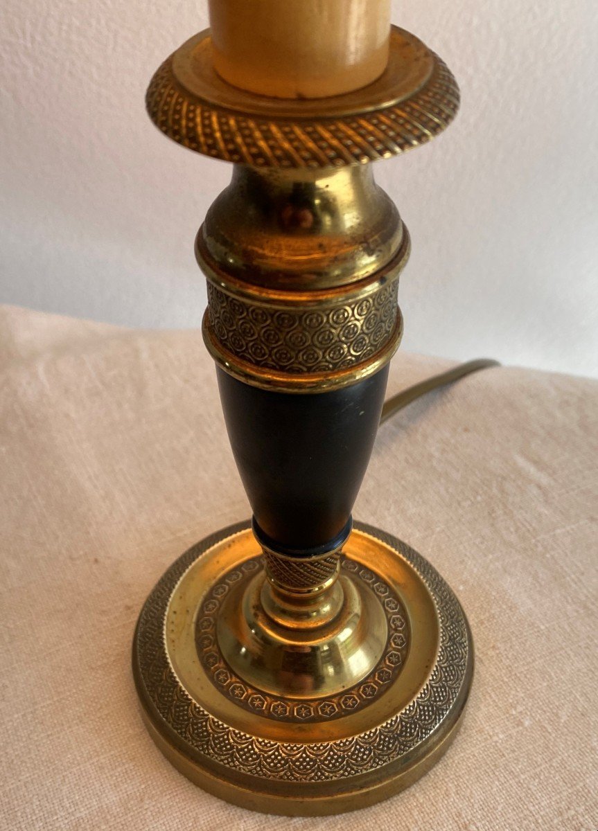 Small Empire Style Lamp Chiseled Bronze And Painted Tole Twentieth-photo-4