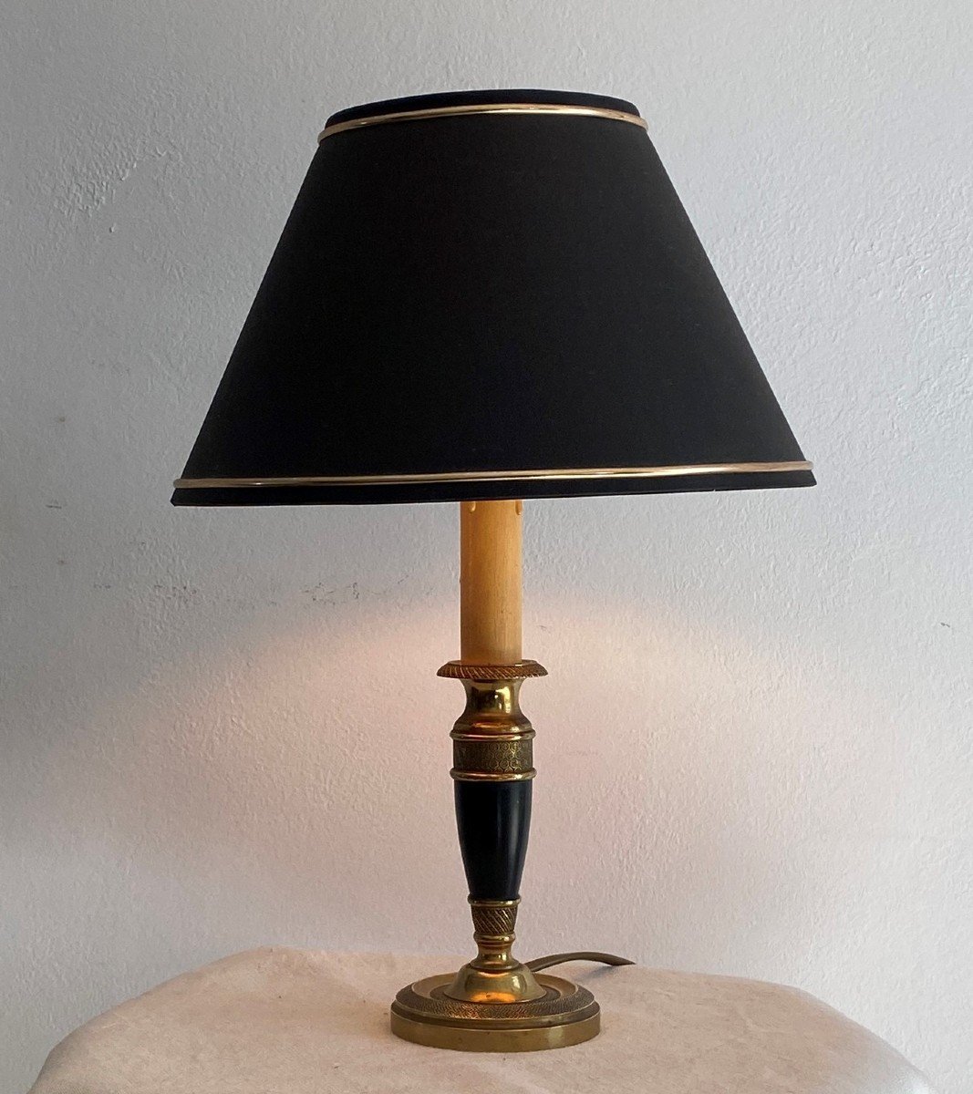 Small Empire Style Lamp Chiseled Bronze And Painted Tole Twentieth