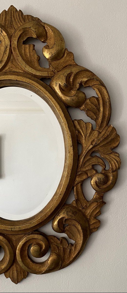 Miroir Biseauté Cadre Bois Doré Sculpté De Style Louis XV 19 ème-photo-2